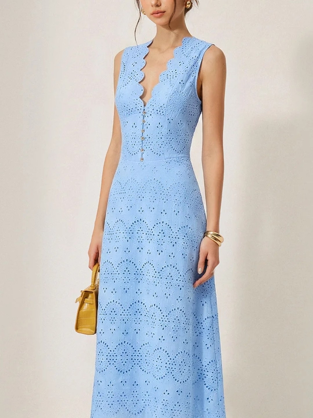 Commense Light Blue Eyelet Maxi Dress - Picture 3 of 5
